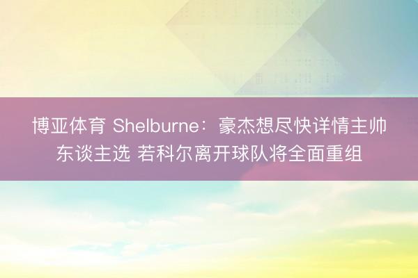 博亚体育 Shelburne：豪杰想尽快详情主帅东谈主选 若科尔离开球队将全面重组