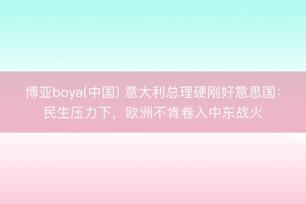 博亚boya(中国) 意大利总理硬刚好意思国：民生压力下，欧洲不肯卷入中东战火