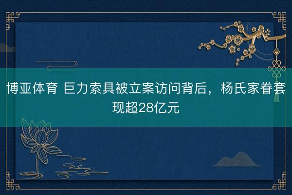 博亚体育 巨力索具被立案访问背后，杨氏家眷套现超28亿元