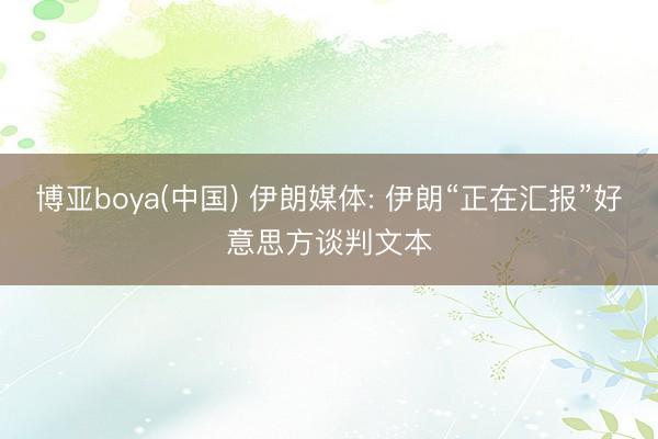博亚boya(中国) 伊朗媒体: 伊朗“正在汇报”好意思方谈判文本