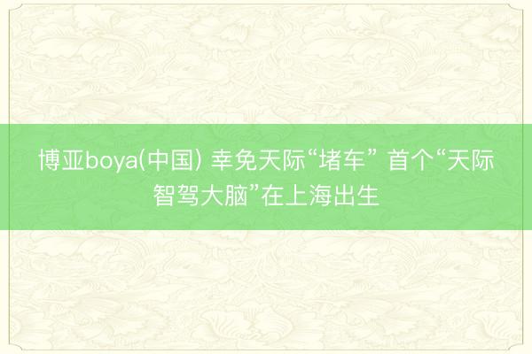 博亚boya(中国) 幸免天际“堵车” 首个“天际智驾大脑”在上海出生