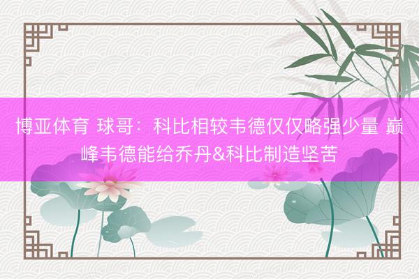 博亚体育 球哥：科比相较韦德仅仅略强少量 巅峰韦德能给乔丹&科比制造坚苦